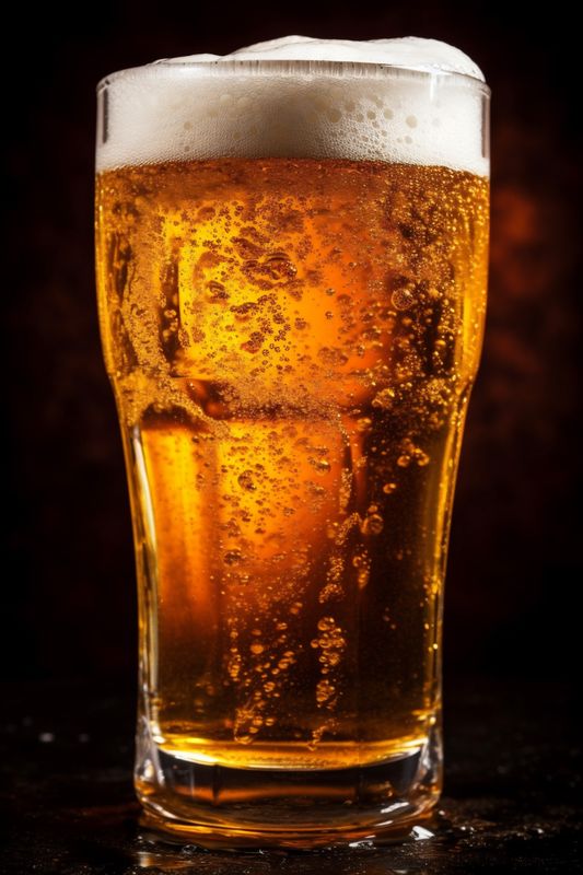 lager drink alcohol pub gold foam beer glass pint beverage. Generative AI.