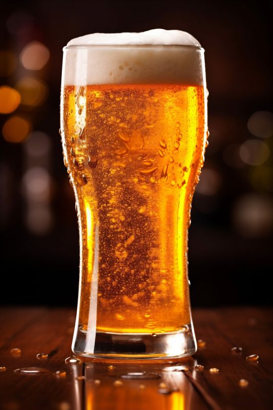 beverage glass gold foam lager beer pub pint alcohol drink. Generative AI.