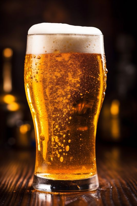 lager drink pint gold glass foam beer pub alcohol beverage. Generative AI.