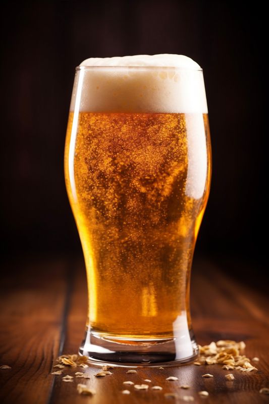 foam beverage glass gold pint pub beer drink alcohol lager. Generative AI.