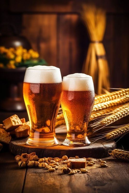 pub beverage gold beer drink foam alcohol glass lager pint. Generative AI.