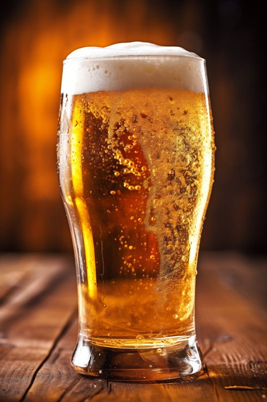 alcohol drink glass beer lager gold foam pint pub beverage. Generative AI.