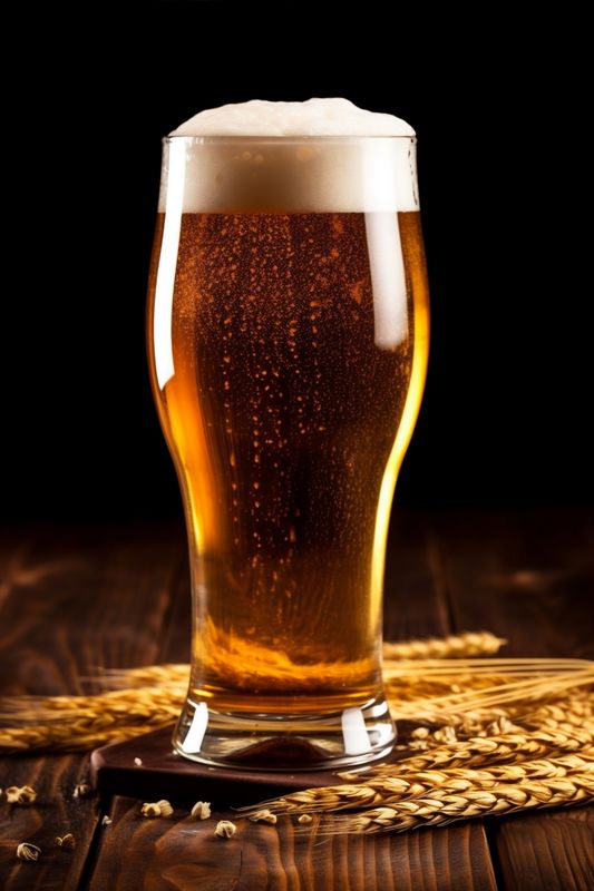 beverage pub drink gold alcohol beer foam lager glass pint. Generative AI.