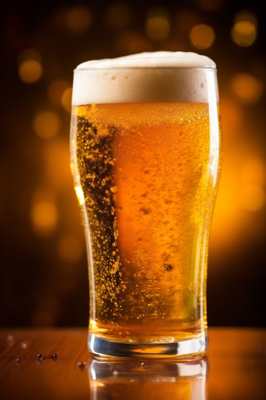 alcohol foam beer drink lager pub gold beverage pint glass. Generative AI.
