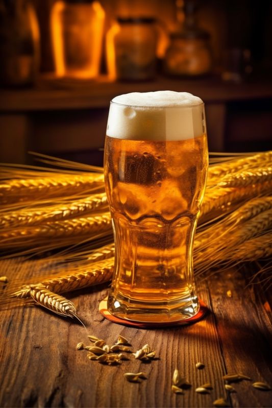 lager foam gold alcohol drink beverage pub beer glass pint. Generative AI.