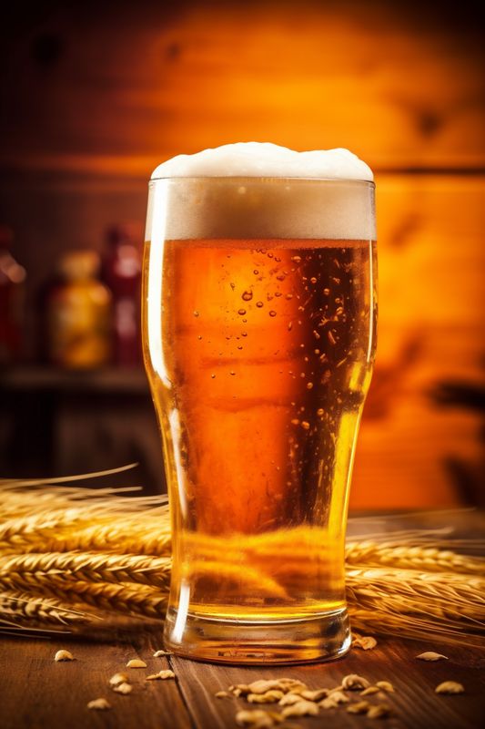 drink beverage gold foam lager glass pint alcohol pub beer. Generative AI.