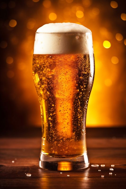 beer pub drink pint lager foam gold glass beverage alcohol. Generative AI.