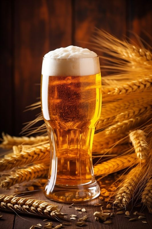 glass drink alcohol pint beverage pub gold beer lager foam. Generative AI.