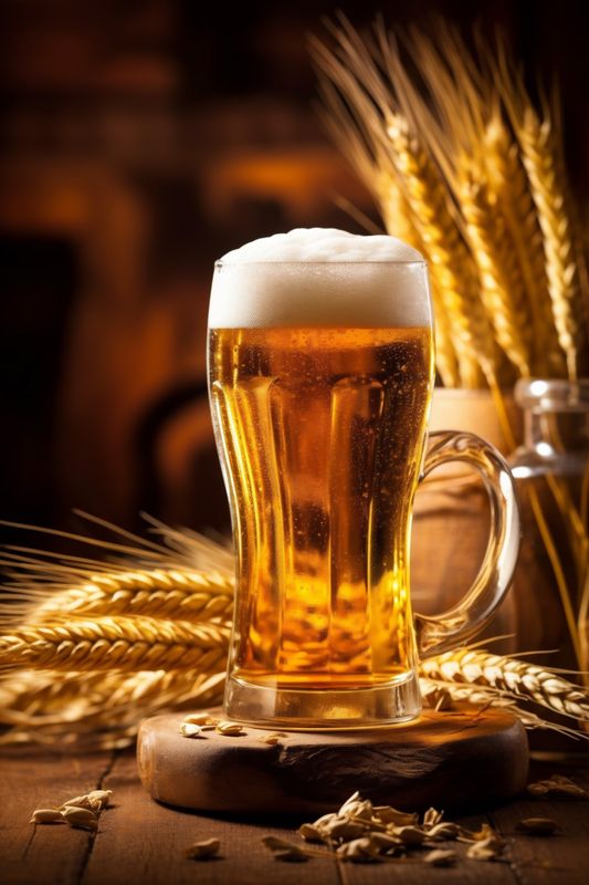 lager beer gold beverage drink pint glass pub alcohol foam. Generative AI.