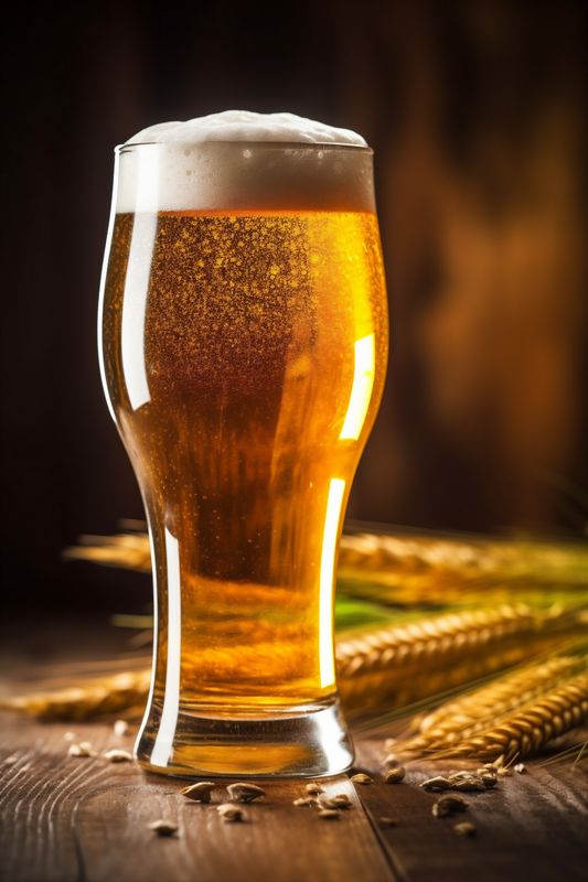 glass drink pint foam pub beer lager beverage gold alcohol. Generative AI.