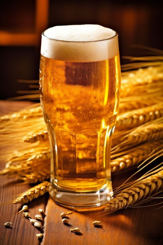 beverage glass pint alcohol drink gold beer foam lager pub. Generative AI.