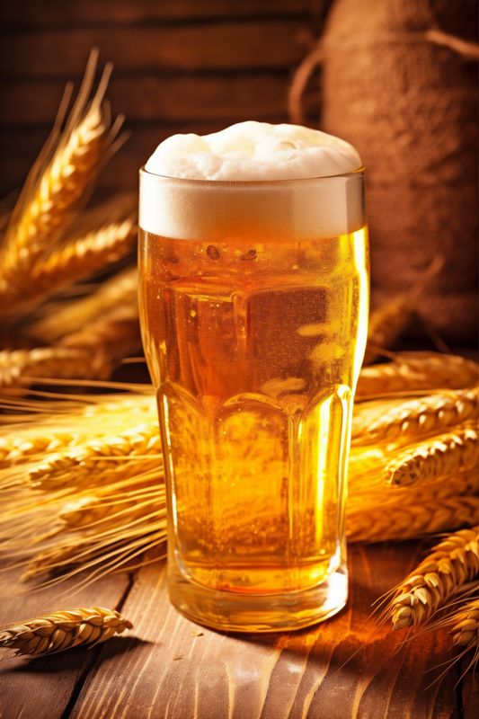 alcohol glass beverage drink beer gold pub foam lager pint. Generative AI.