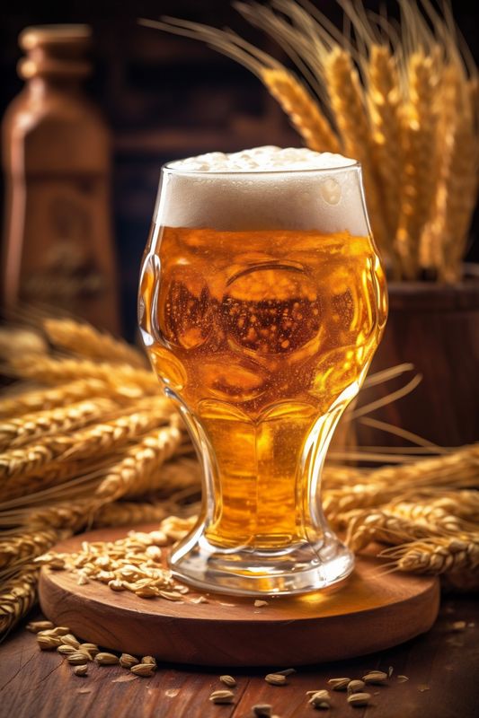 beverage lager pub beer pint drink alcohol foam gold glass. Generative AI.