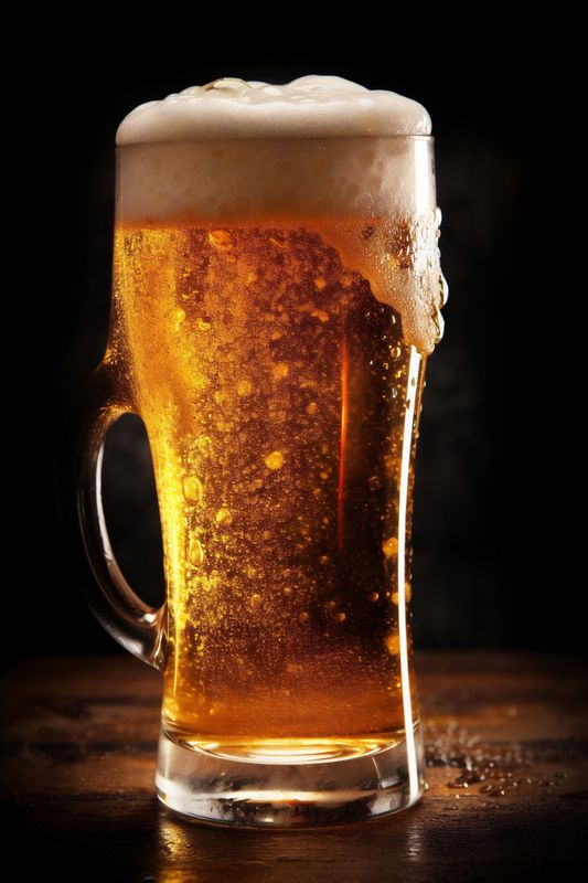 lager pint beer drink pub gold beverage alcohol glass foam. Generative AI.