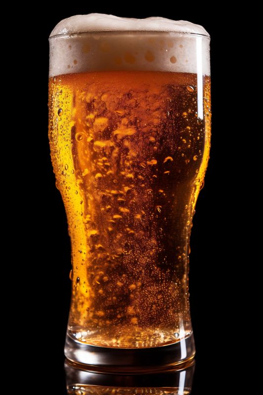drink alcohol pub pint lager beer glass foam beverage gold. Generative AI.