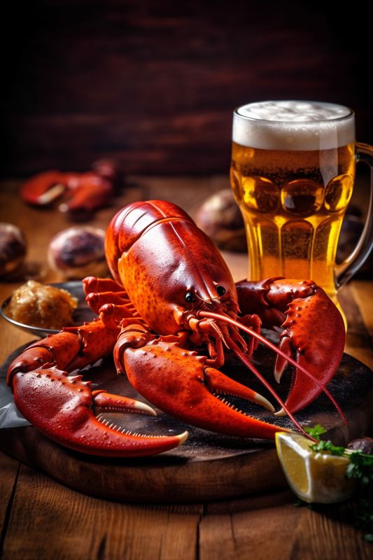 beverage snack beer seafood crayfish crab background crawfish glass red food. Generative AI.