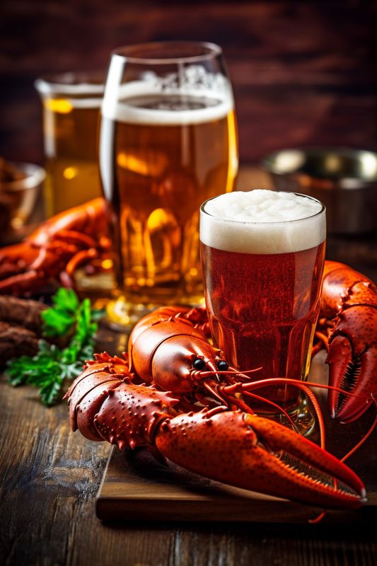 beer party crayfish snack crawfish glass background seafood red food crab. Generative AI.