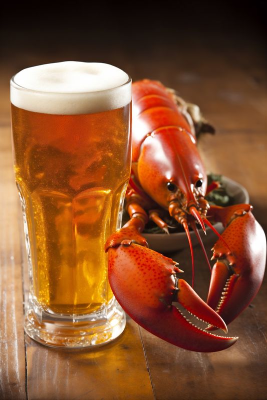 seafood beverage background snack crawfish red food crab crayfish beer glass. Generative AI.
