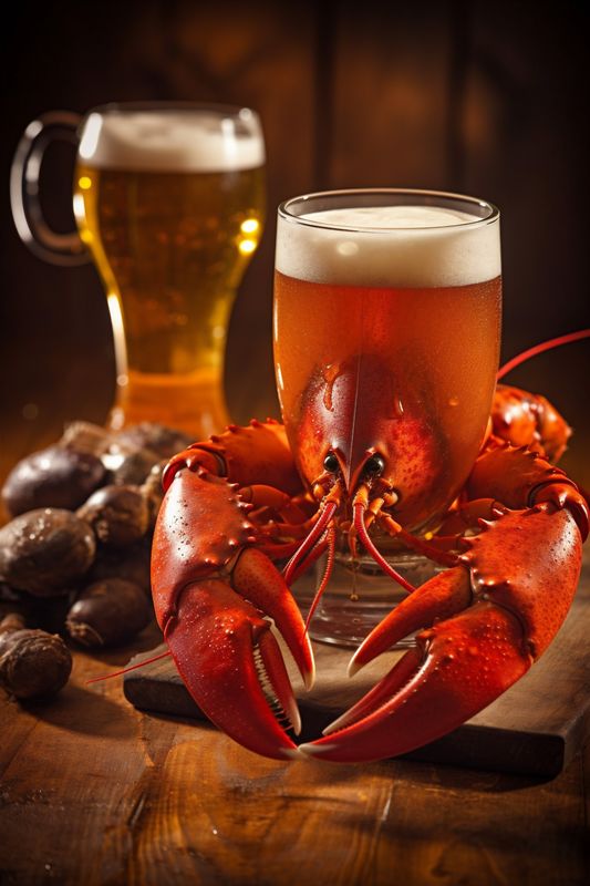 seafood beer glass black food crab background snack crawfish red crayfish. Generative AI.