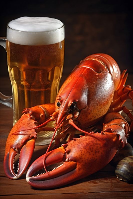 crayfish crab background food snack glass beer red seafood drink crawfish. Generative AI.
