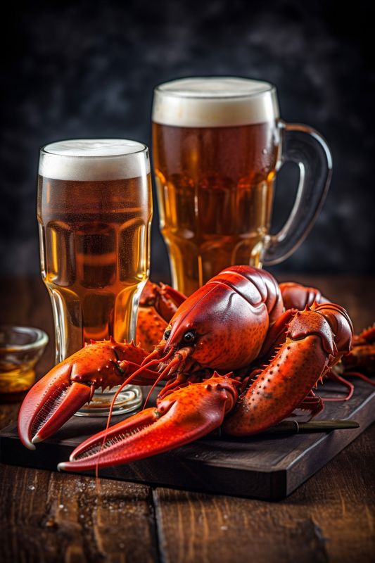 crab crayfish background glass mug food red snack crawfish seafood beer. Generative AI.