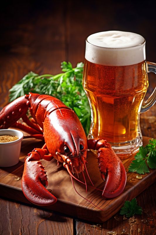 beer crawfish background glass red crayfish food crab seafood snack gourmet. Generative AI.