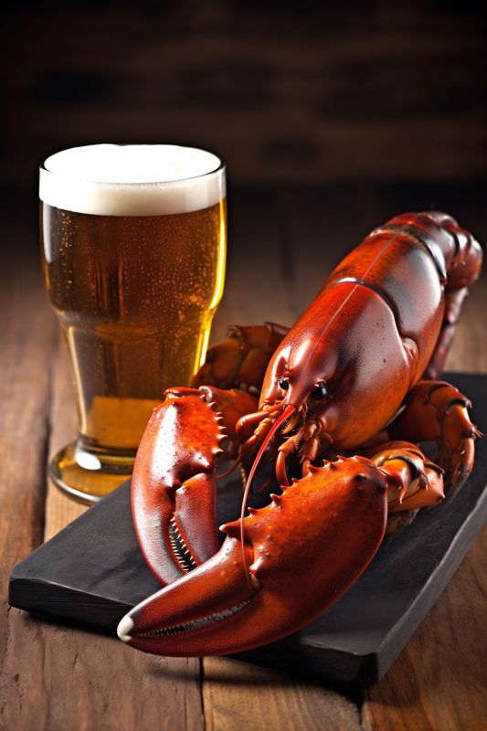 food crayfish red crab seafood beer background closeup crawfish glass snack. Generative AI.