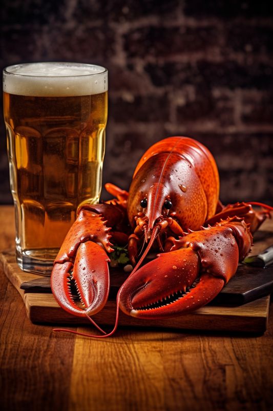 crawfish glass food beer snack seafood crab background alcohol crayfish red. Generative AI.