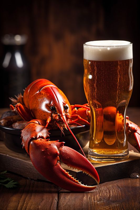 seafood crayfish dinner food red crawfish crab snack beer glass background. Generative AI.