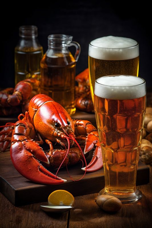 snack seafood crayfish food background crab crawfish red glass meal beer. Generative AI.