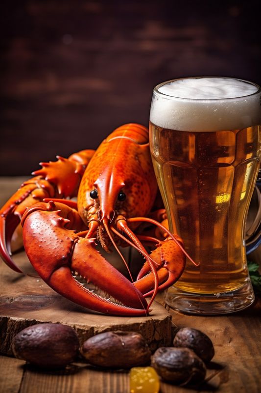 crawfish background crayfish beer seafood food crab snack red glass shell. Generative AI.