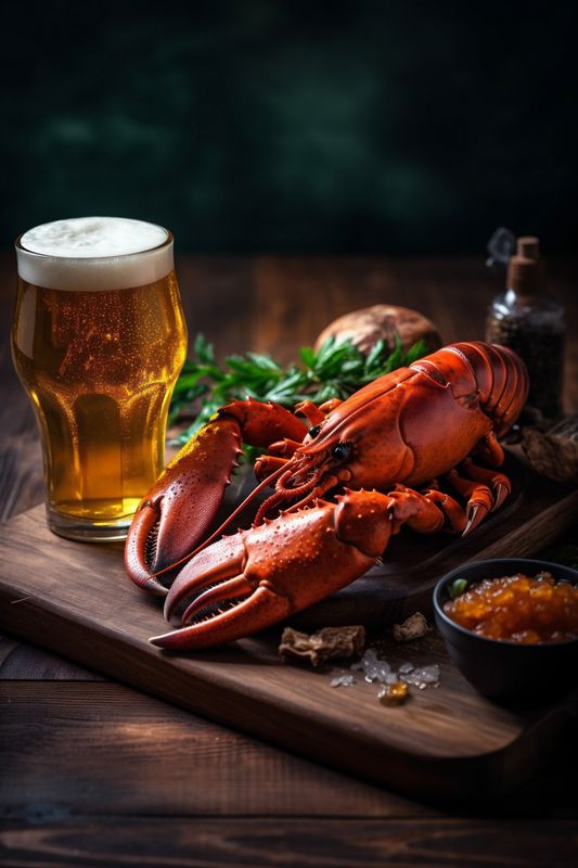 glass crayfish snack red beer food healthy crab crawfish background seafood. Generative AI.