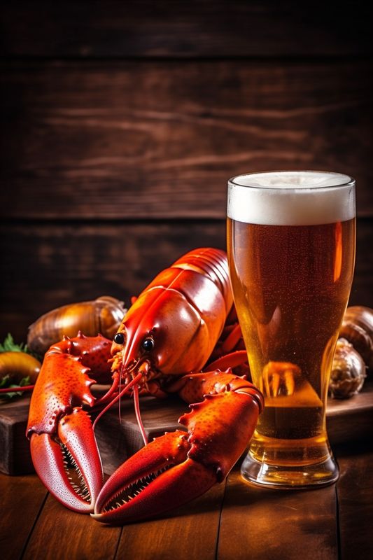 red crayfish beer seafood dinner glass food snack crawfish background crab. Generative AI.