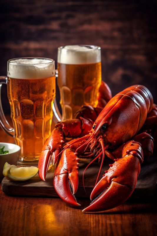 gourmet crayfish seafood red snack food background glass beer crawfish crab. Generative AI.