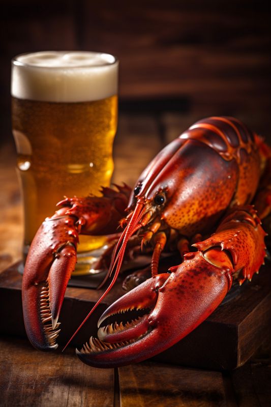 food crab dinner seafood background crawfish glass crayfish red beer snack. Generative AI.