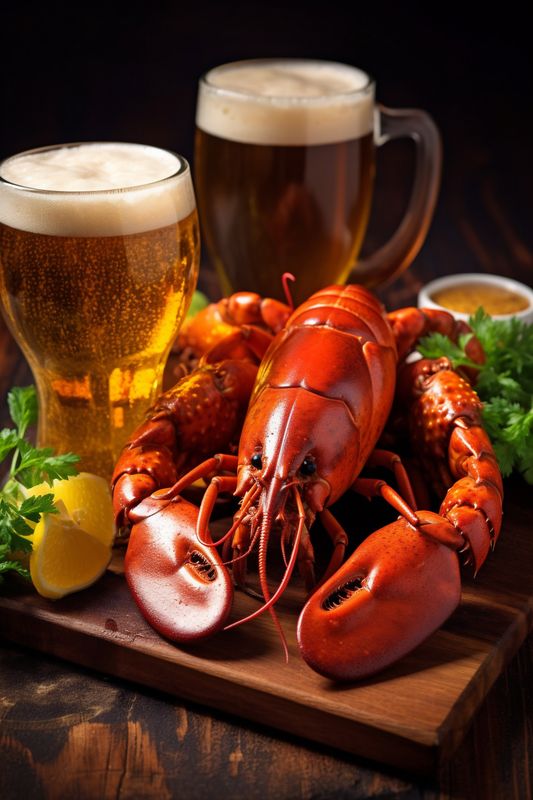 crab crayfish snack food red crawfish beer cooked seafood background glass. Generative AI.