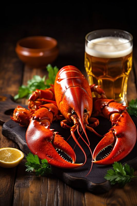 crab crawfish crayfish seafood glass food background bar snack beer red. Generative AI.