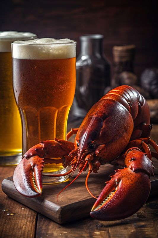 background red crayfish beer glass seafood crawfish crab bar food snack. Generative AI.