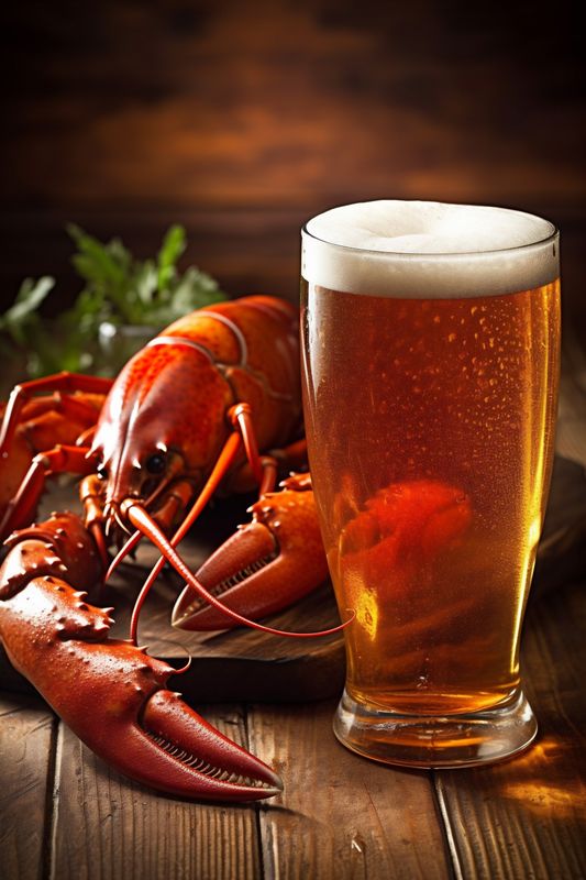 red beer seafood food mug background crawfish glass crayfish snack crab. Generative AI.
