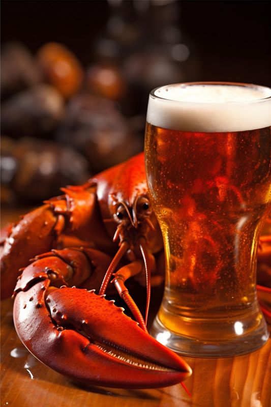 shellfish food seafood crayfish glass crab snack background red beer crawfish. Generative AI.