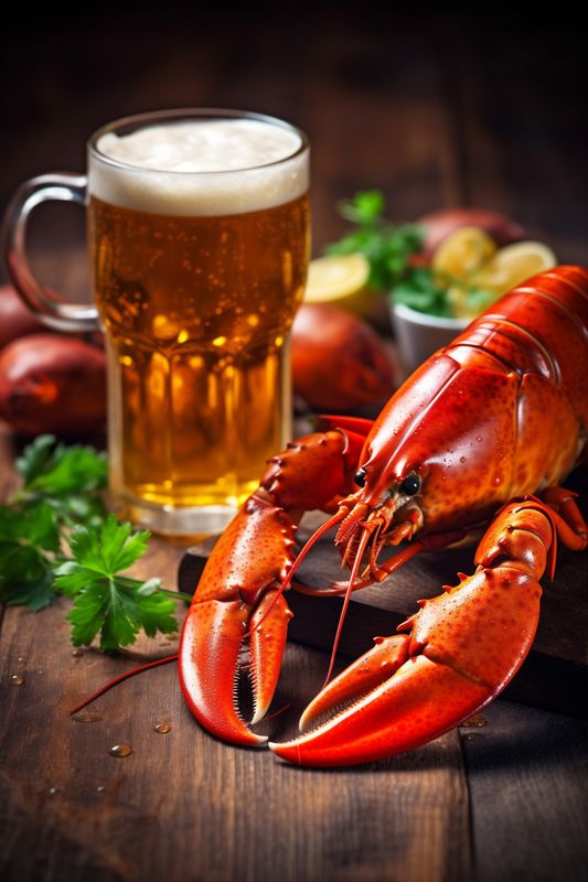 background crawfish glass red beer food crayfish seafood tasty snack crab. Generative AI.