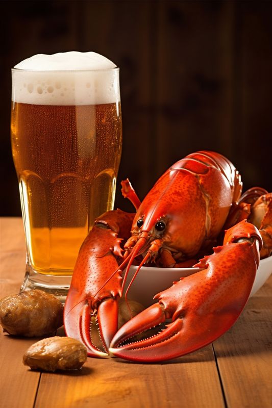 seafood crayfish beer claw snack food glass crawfish red crab background. Generative AI.