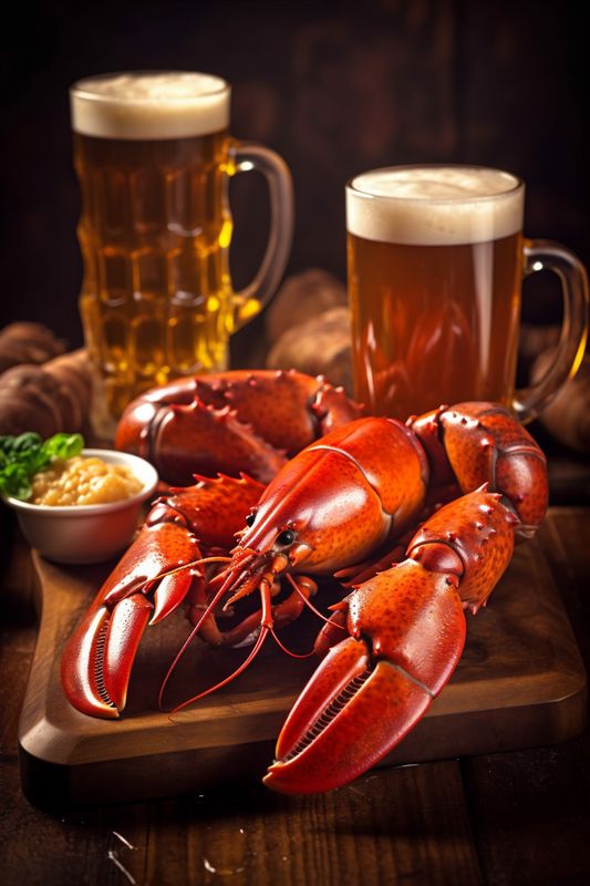crab glass crawfish food crayfish seafood beer alcohol red snack background. Generative AI.