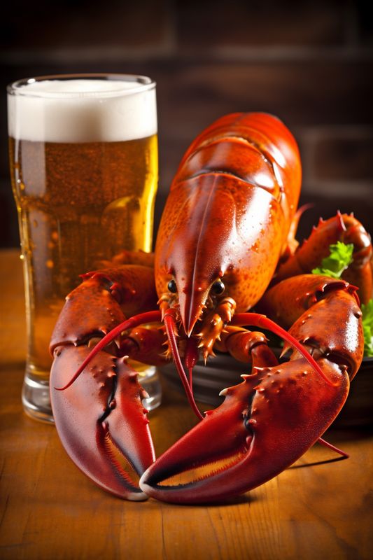 crab crayfish seafood food beer glass red pub background crawfish snack. Generative AI.