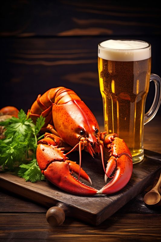 beer seafood crayfish background crab snack food shell red glass crawfish. Generative AI.