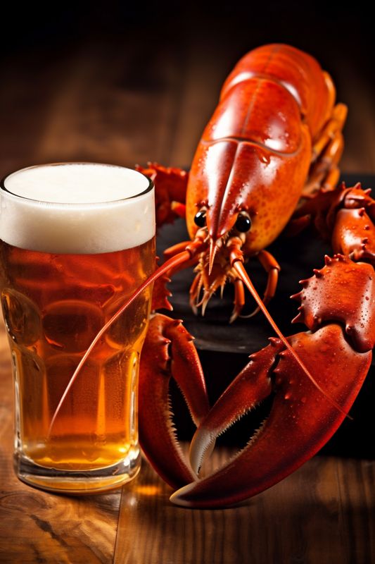 beer glass seafood food crawfish crayfish crab background rustic snack red. Generative AI.