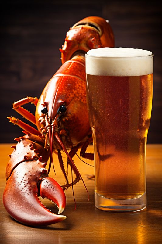 glass snack food freshness crab crayfish crawfish red background beer seafood. Generative AI.