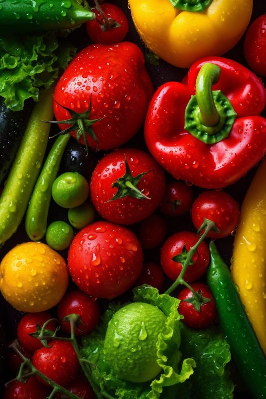 fresh healthy water close-up vegetarian tomato drop food green organic vegetable background. Generative AI.