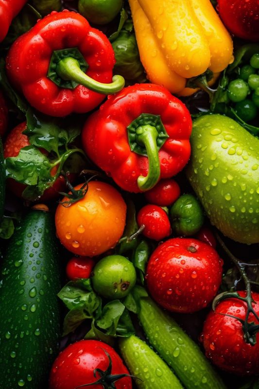 eat healthy fresh water vegetable close-up vegetarian drop food green organic background. Generative AI.