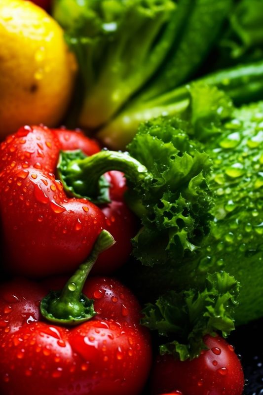 vegetarian vegetable healthy food water organic green background drop fresh black close-up. Generative AI.